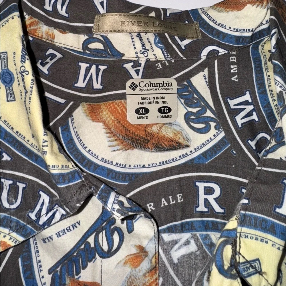 Columbia Shirt Men's XL American Red Drum Fish All Over River Lodge Amber Ale